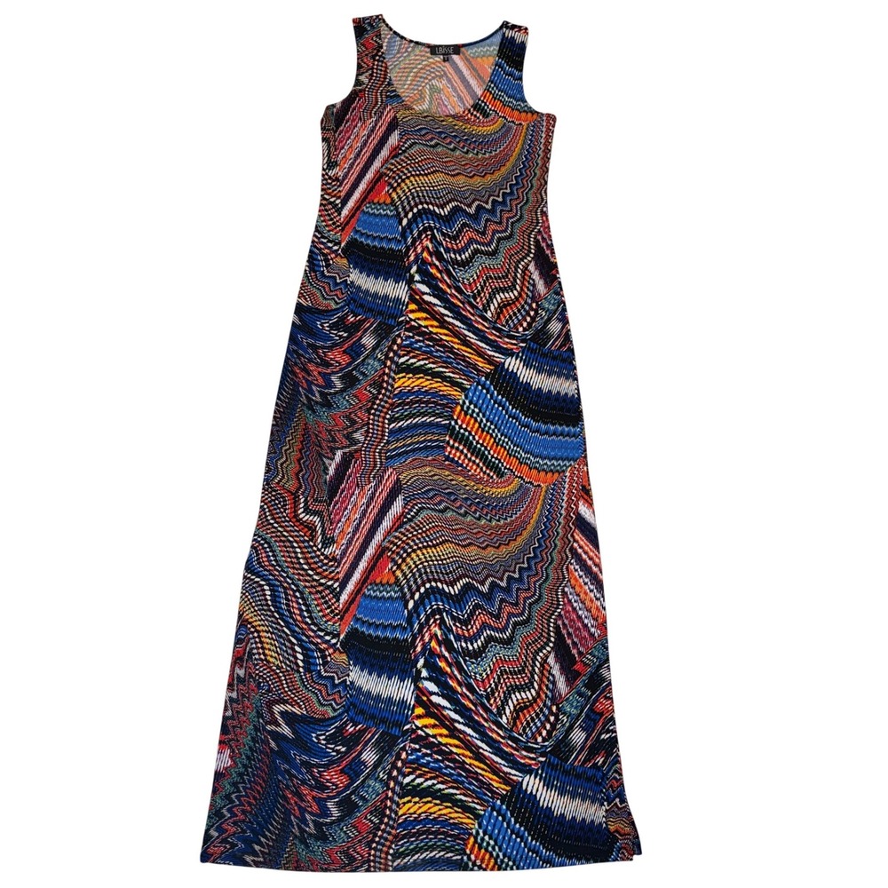 LBISSE Womens Small Multi-Color Geometric Chevron Sleeveless Maxi Dress Slit